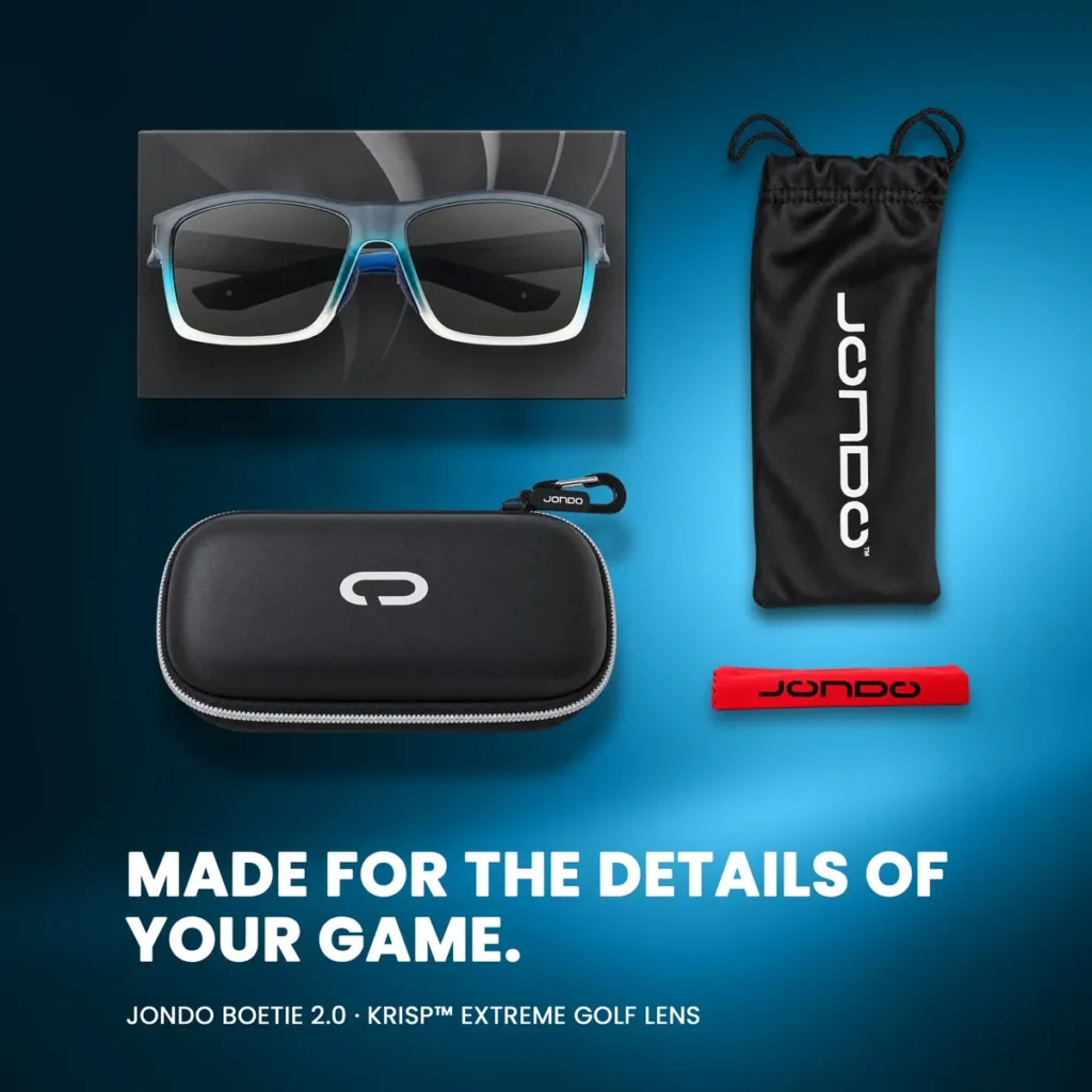 Sunglasses, case, pouch and strap laid out